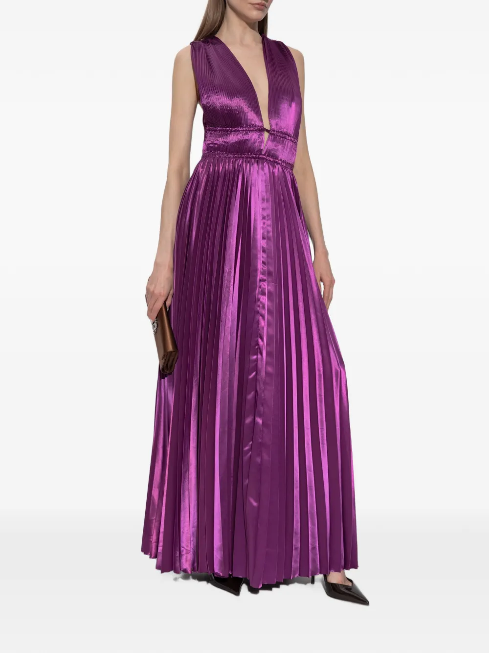 Ulla Johnson Lena geplooide maxi-dress met satijnen afwerking Paars
