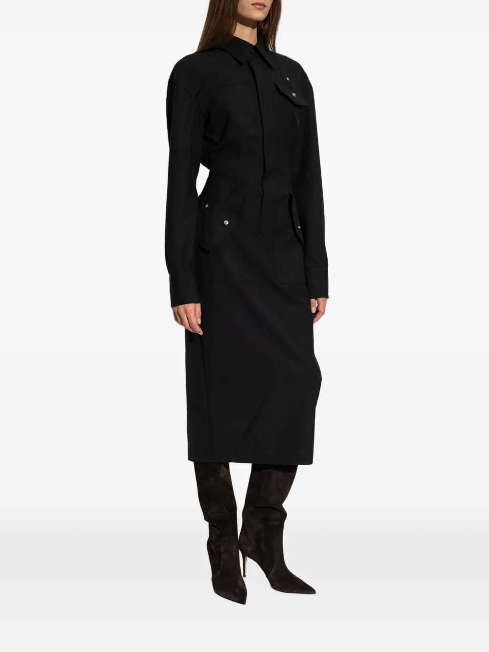 DSQUARED2 Button-down midi-jurk met lange mouwen Zwart