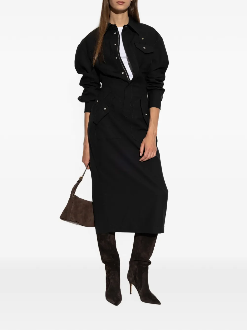 DSQUARED2 Button-down midi-jurk met lange mouwen Zwart