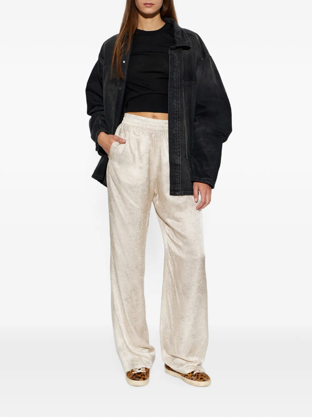 Golden Goose Trainingsbroek met wijde pijpen en bloemenpatroon Wit