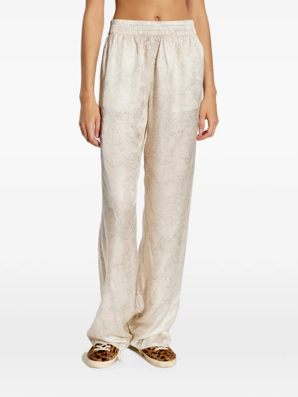 Golden Goose Trainingsbroek met wijde pijpen en bloemenpatroon Wit