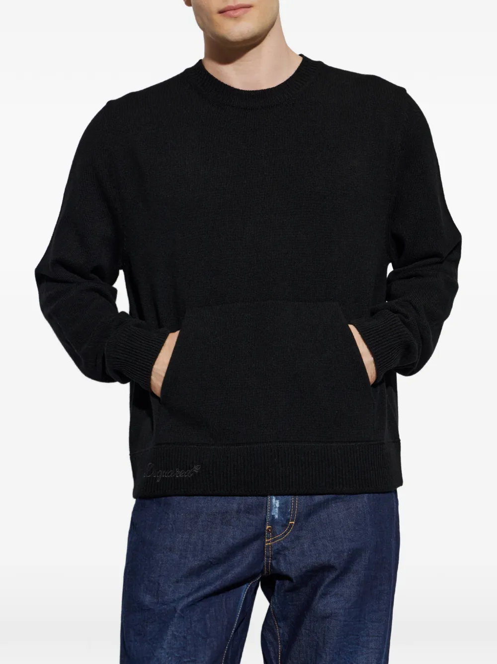DSQUARED2 Trui met geborduurd logo en buidelzak Zwart
