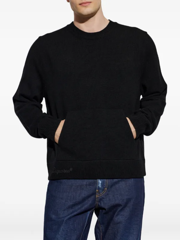 DSQUARED2 logo-embroidered pouch-pocket Sweater | Black | FARFETCH