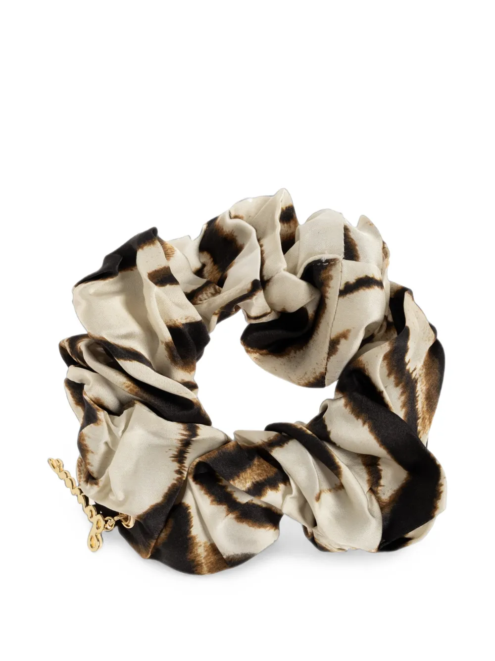 GANNI leopard-print logo-charm scrunchie - Toni neutri
