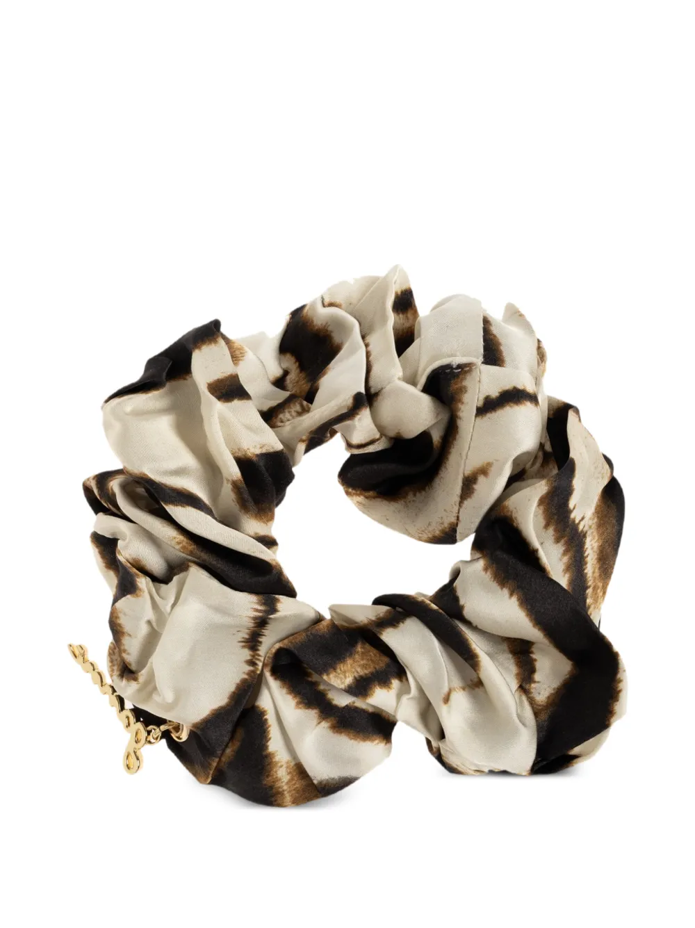 GANNI leopard-print logo-charm scrunchie - Toni neutri