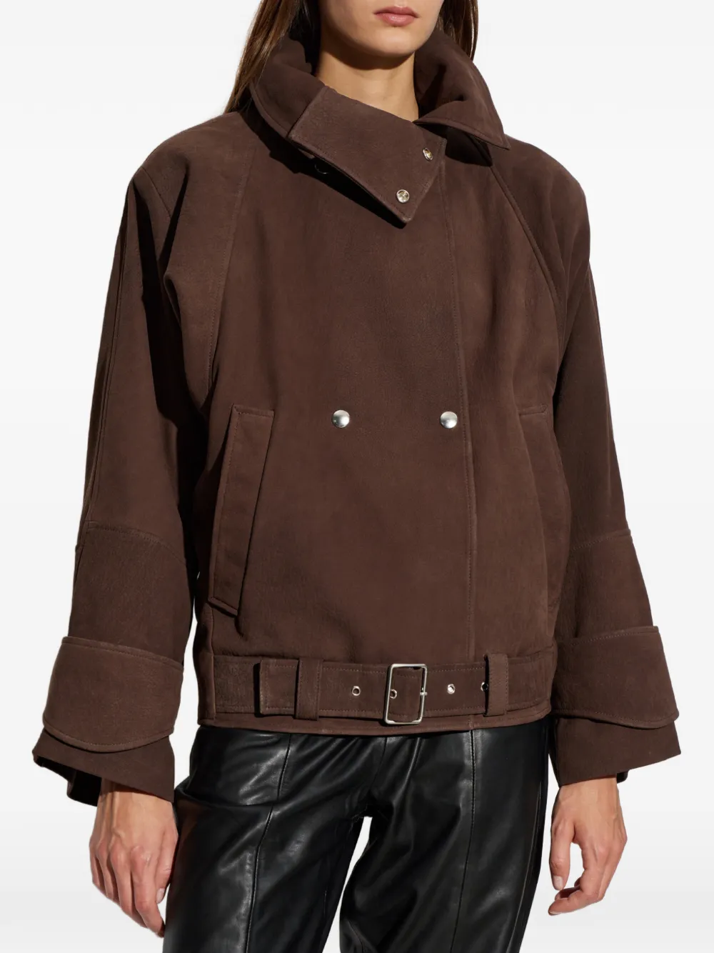 IRO Melior leren jack met ceintuur Bruin