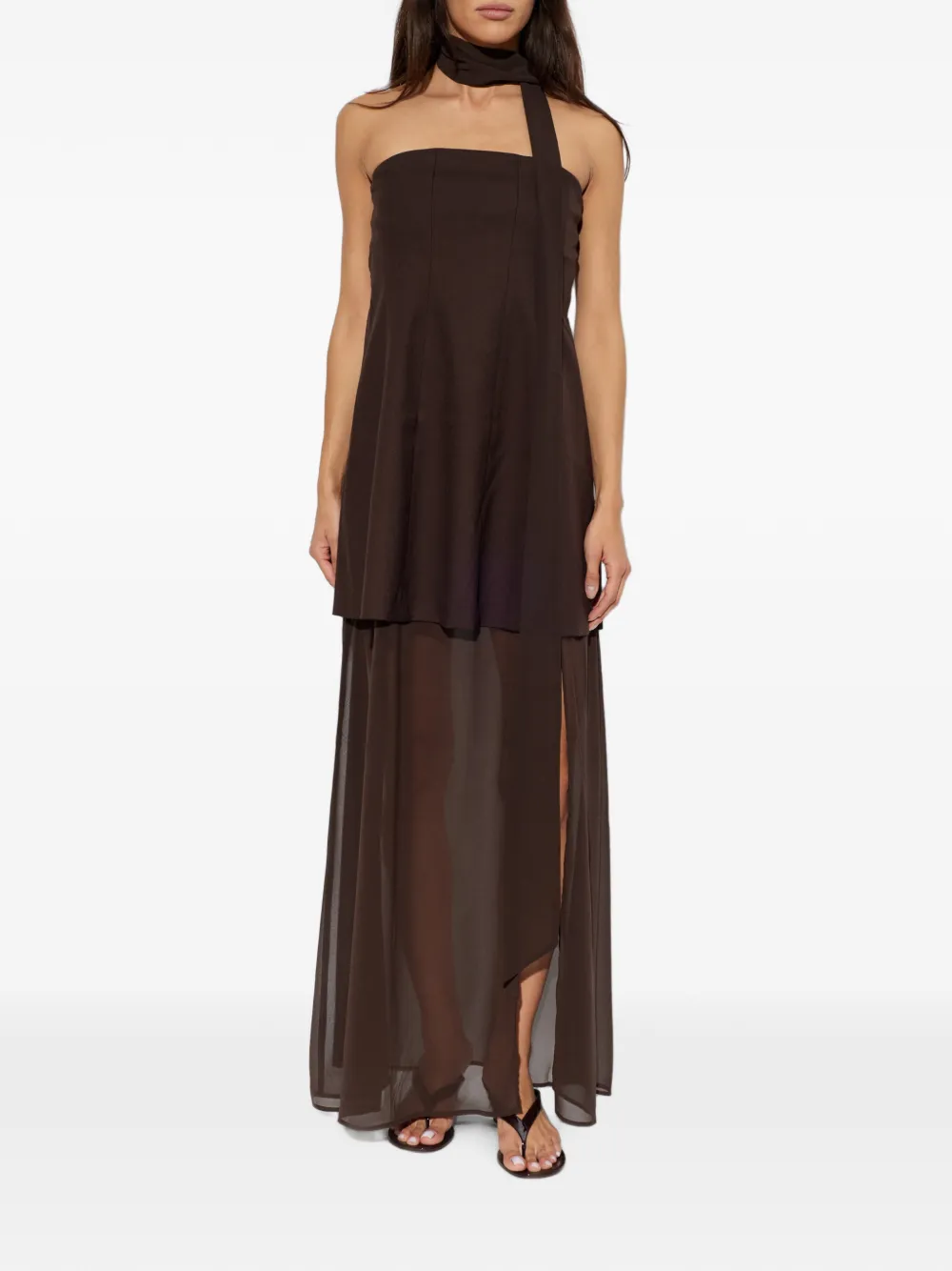Gestuz Garaya strapless maxi-dress met doorzichtig vlak Bruin