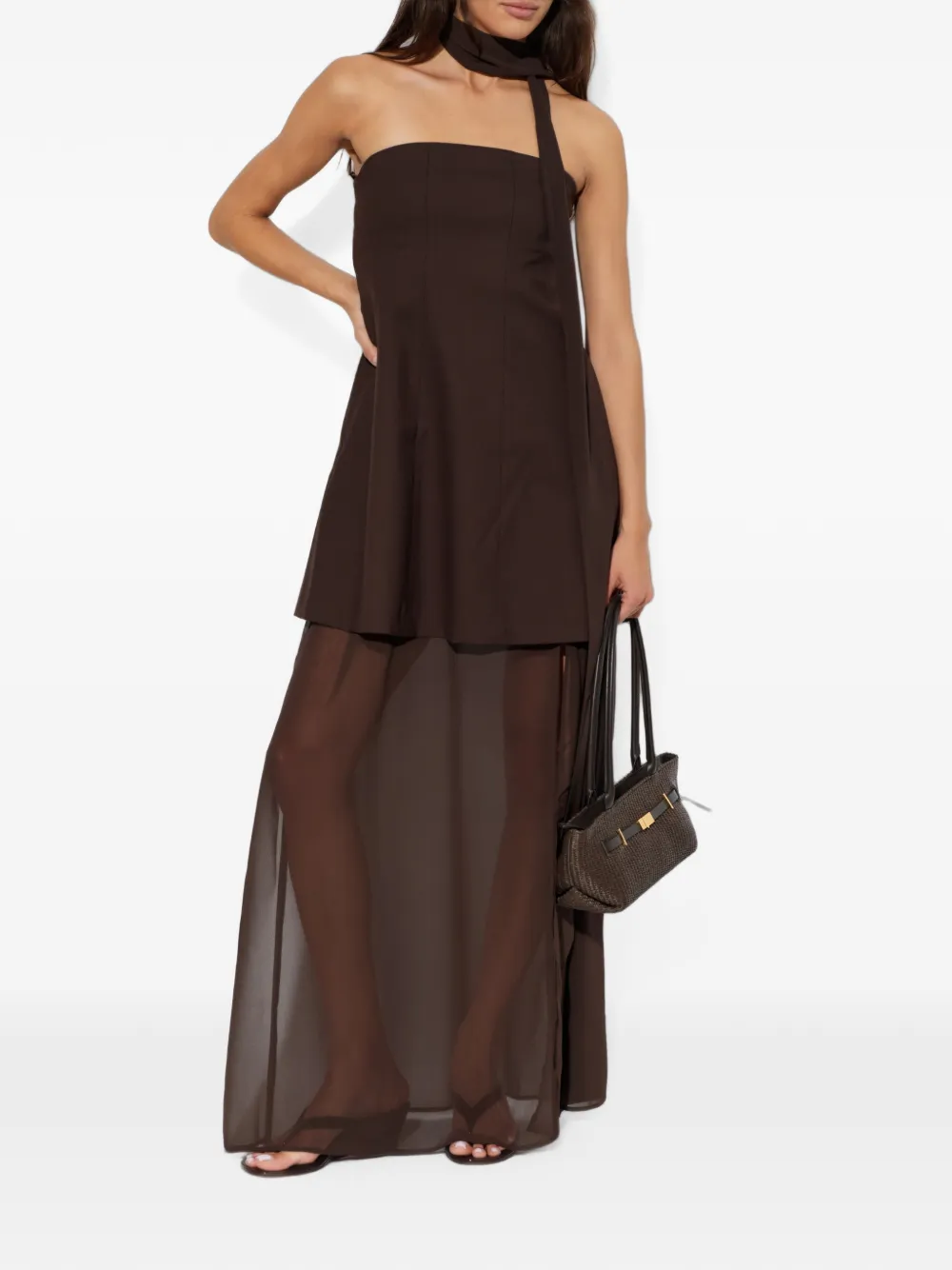 Gestuz Garaya strapless maxi-dress met doorzichtig vlak Bruin