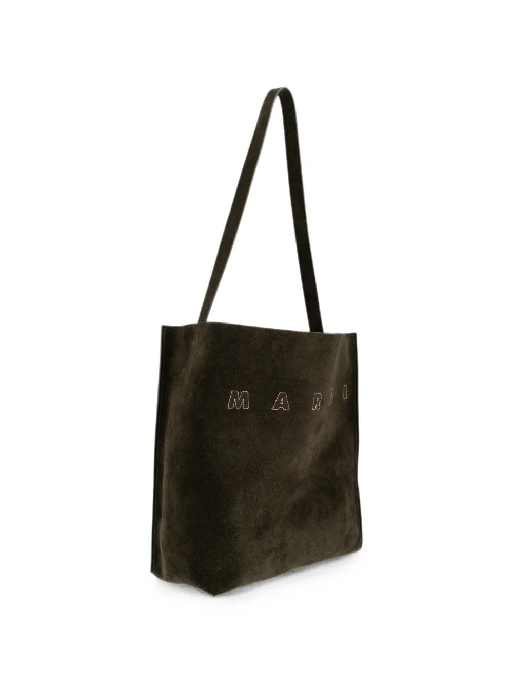 Marni Museo suède shopper met geborduurd logo Groen