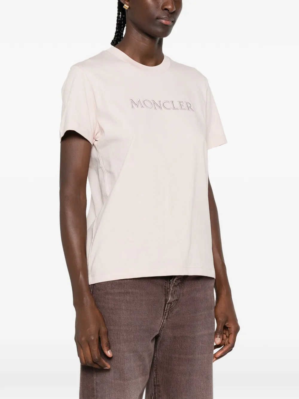 Moncler T-shirt met geborduurd logo Beige