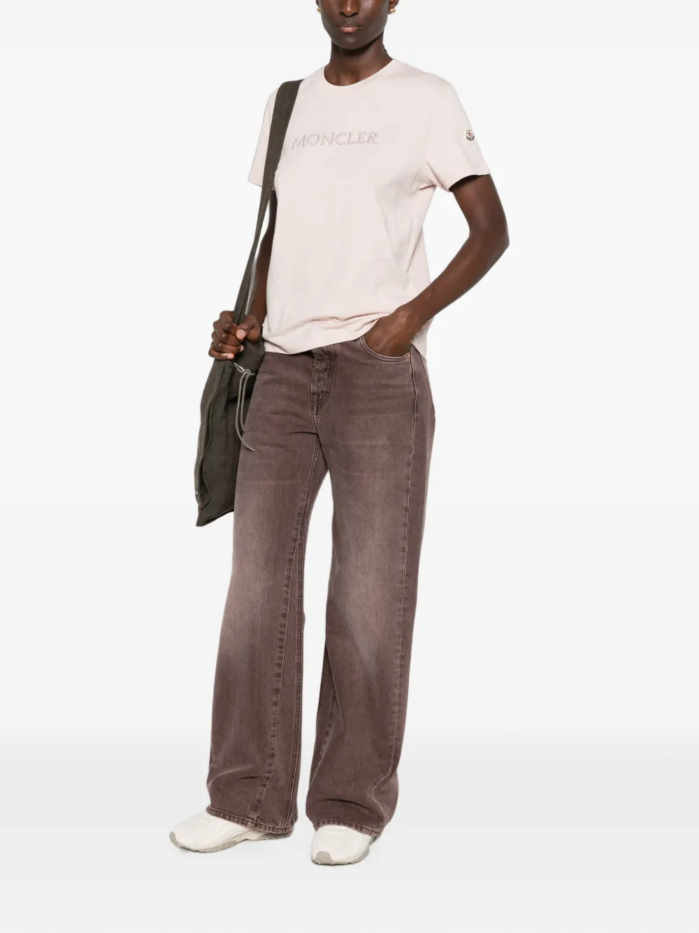 Moncler T-shirt met geborduurd logo Beige