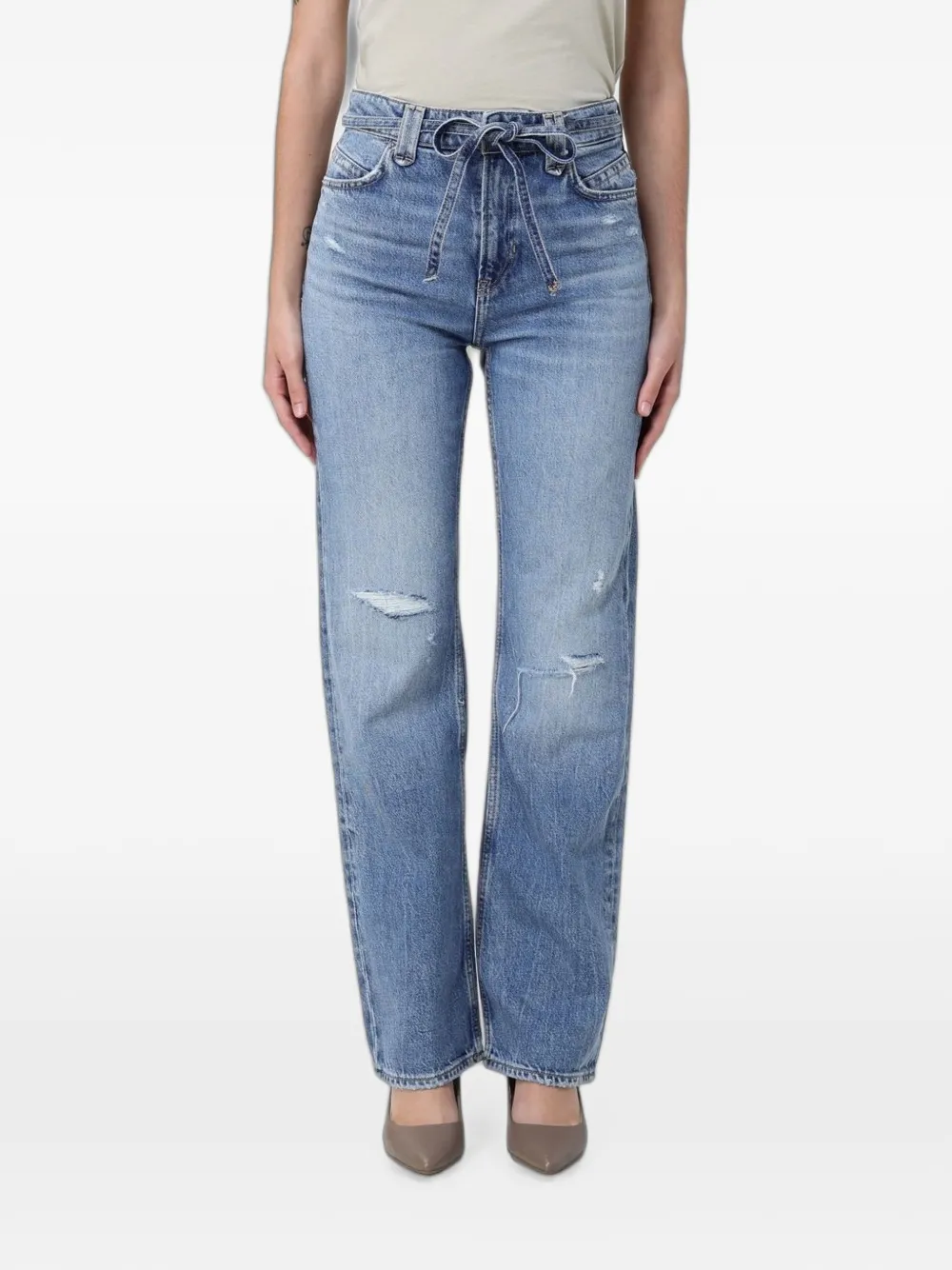 BOSS tie-waist distressed jeans - Blu