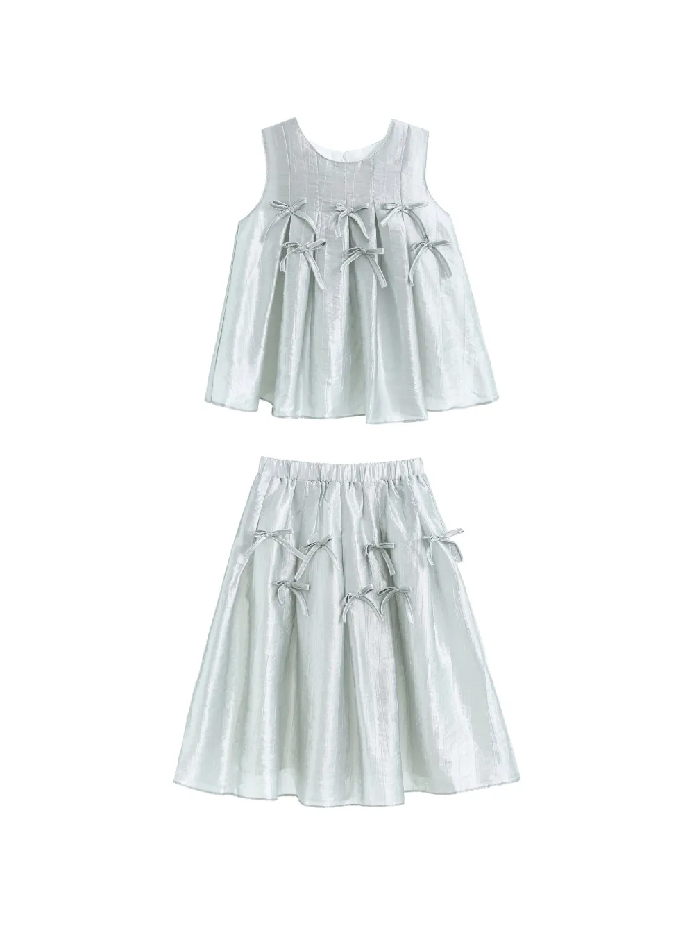 Tulleen bow-embellished blouse and skirt set - Argento