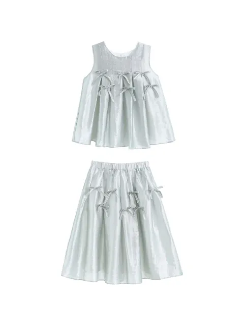 Tulleen bow-embellished blouse and skirt set