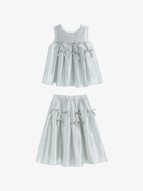 Tulleen bow-embellished blouse and skirt set
