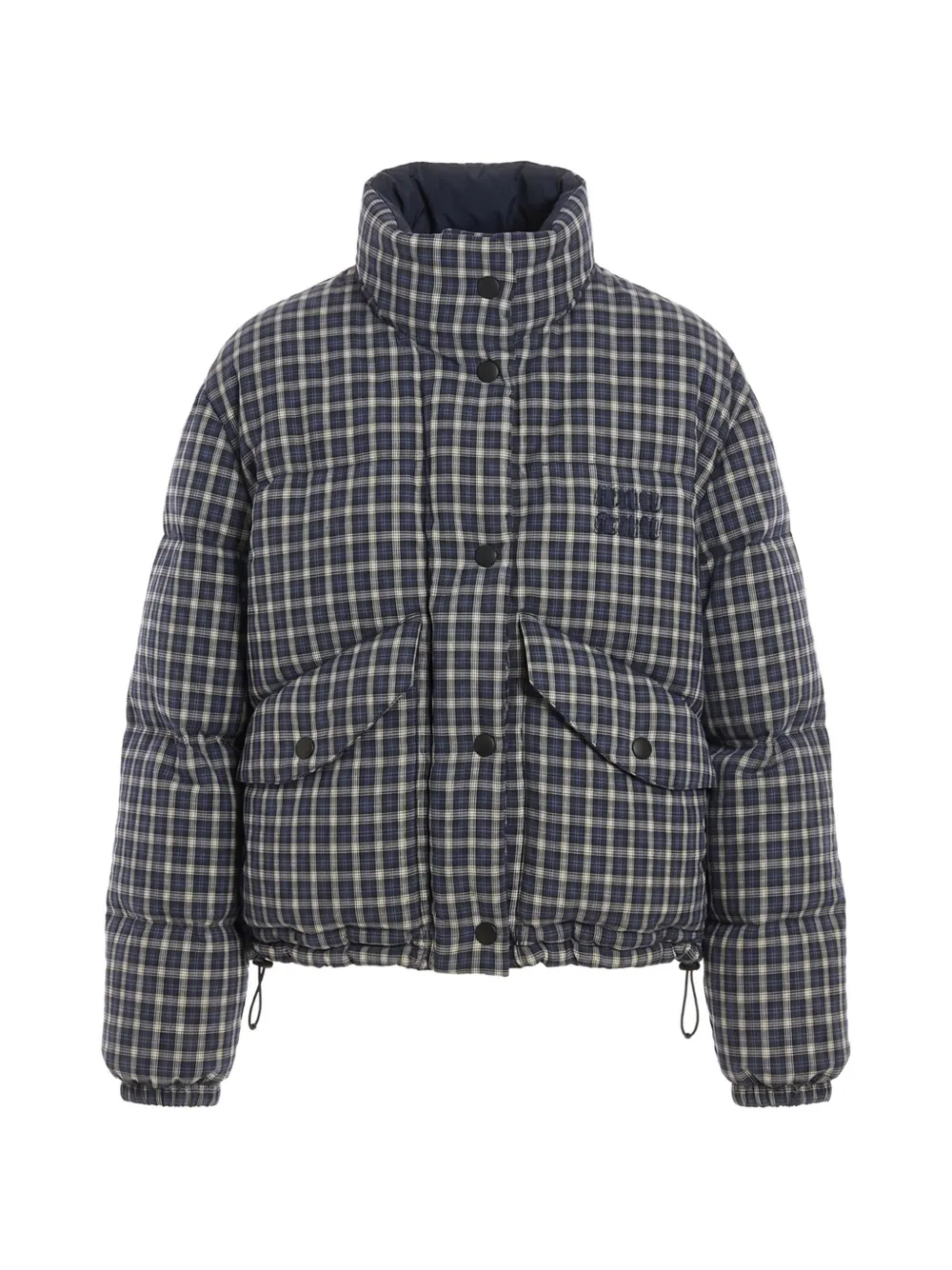 Miu Miu check-pattern quilted jacket - Blau