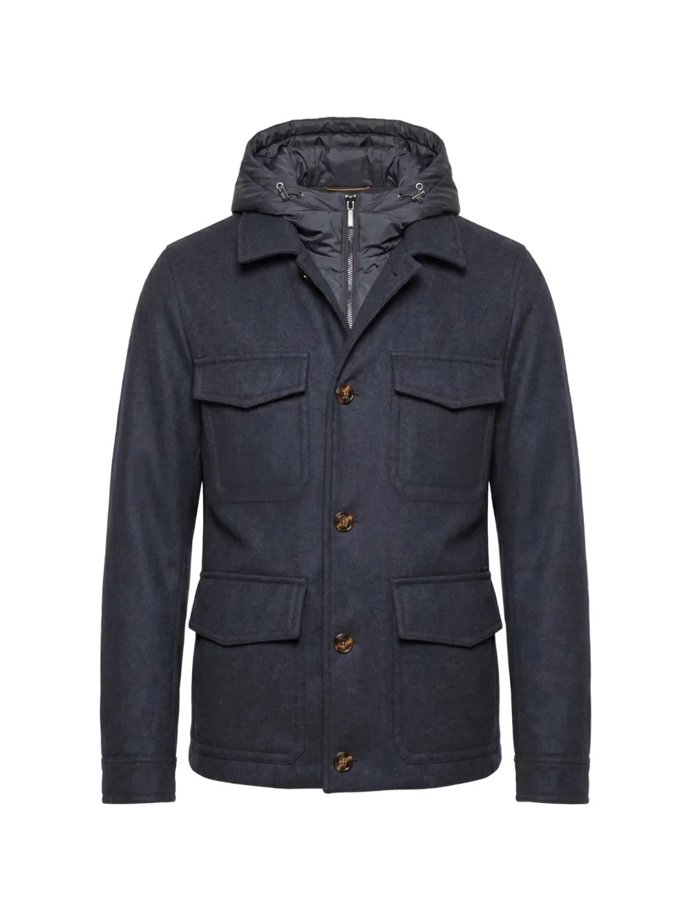 Moorer hooded button-fastening jacket - Blu