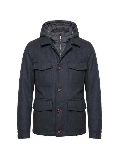 Moorer hooded button-fastening jacket