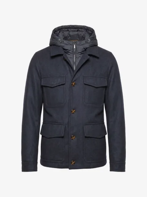 Moorer hooded button-fastening jacket