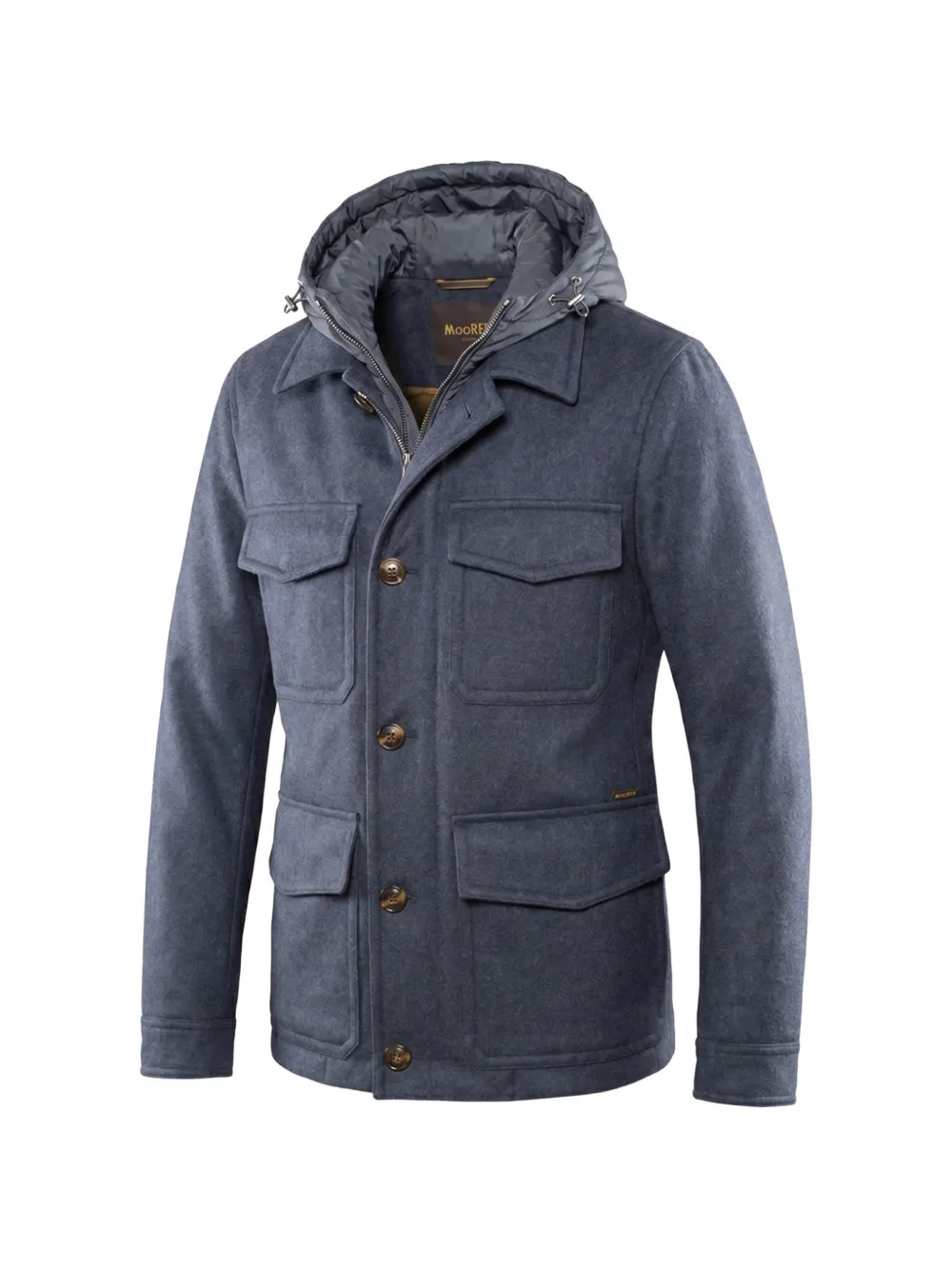 Moorer Jack met capuchon en knoopsluiting Blauw