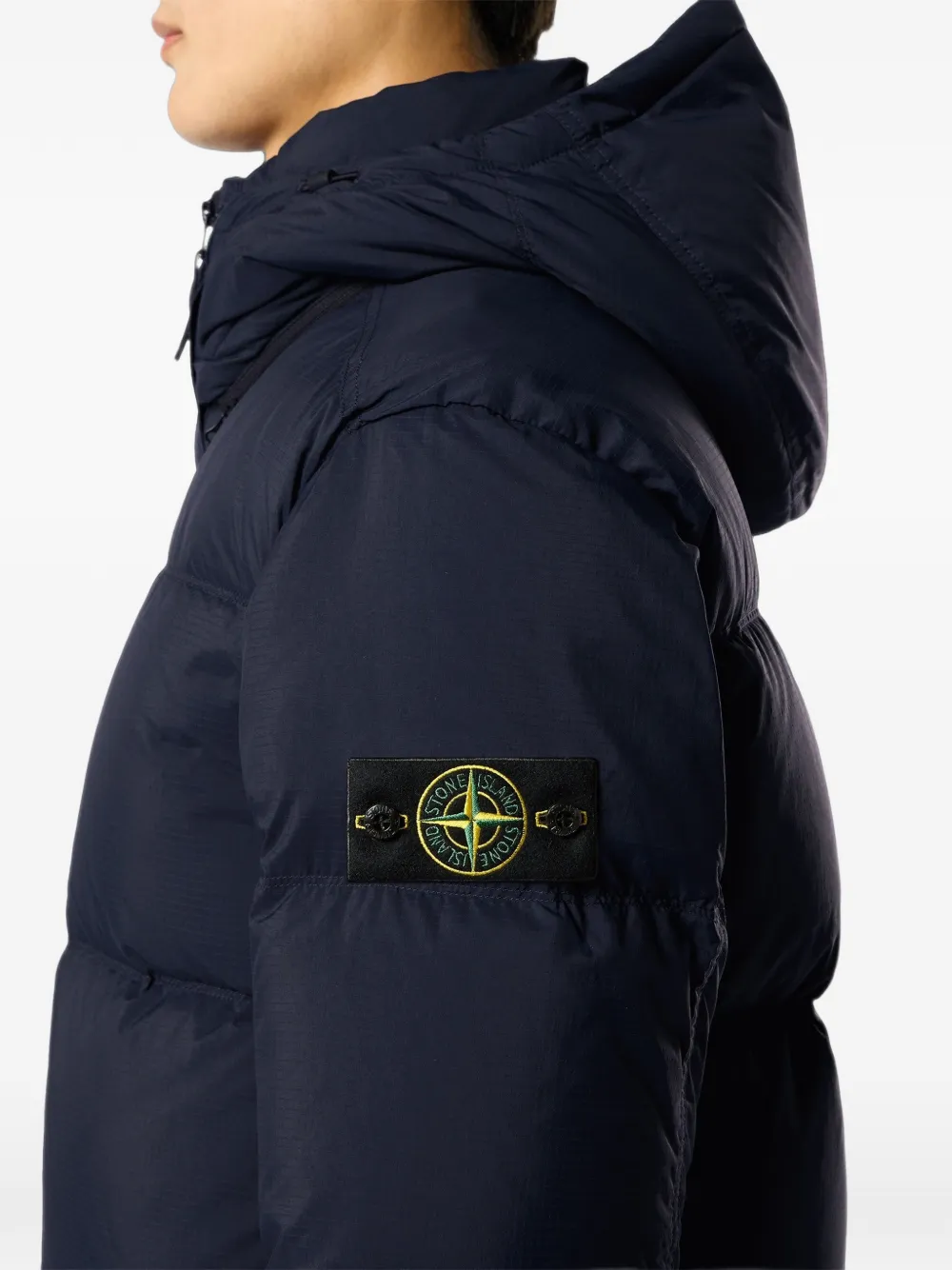 Stone Island 4100013 scheurbestendig donsjack van mat ripstop CORDURA Advanced Fabrics met afneembare capuchon Blauw