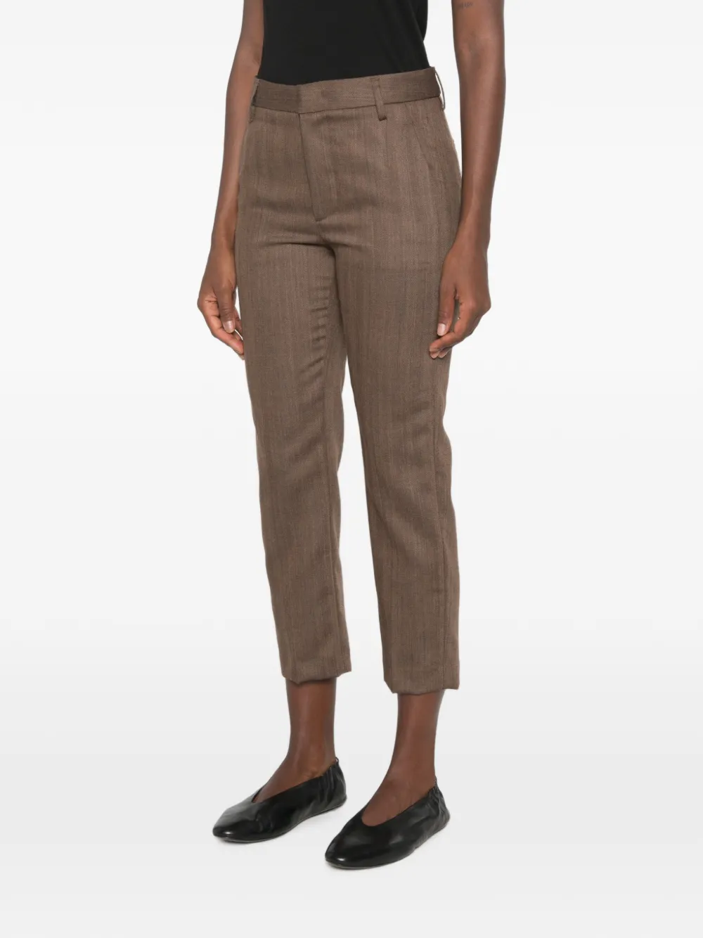 DONDUP Nima cropped wollen broek met visgraatpatroon Bruin