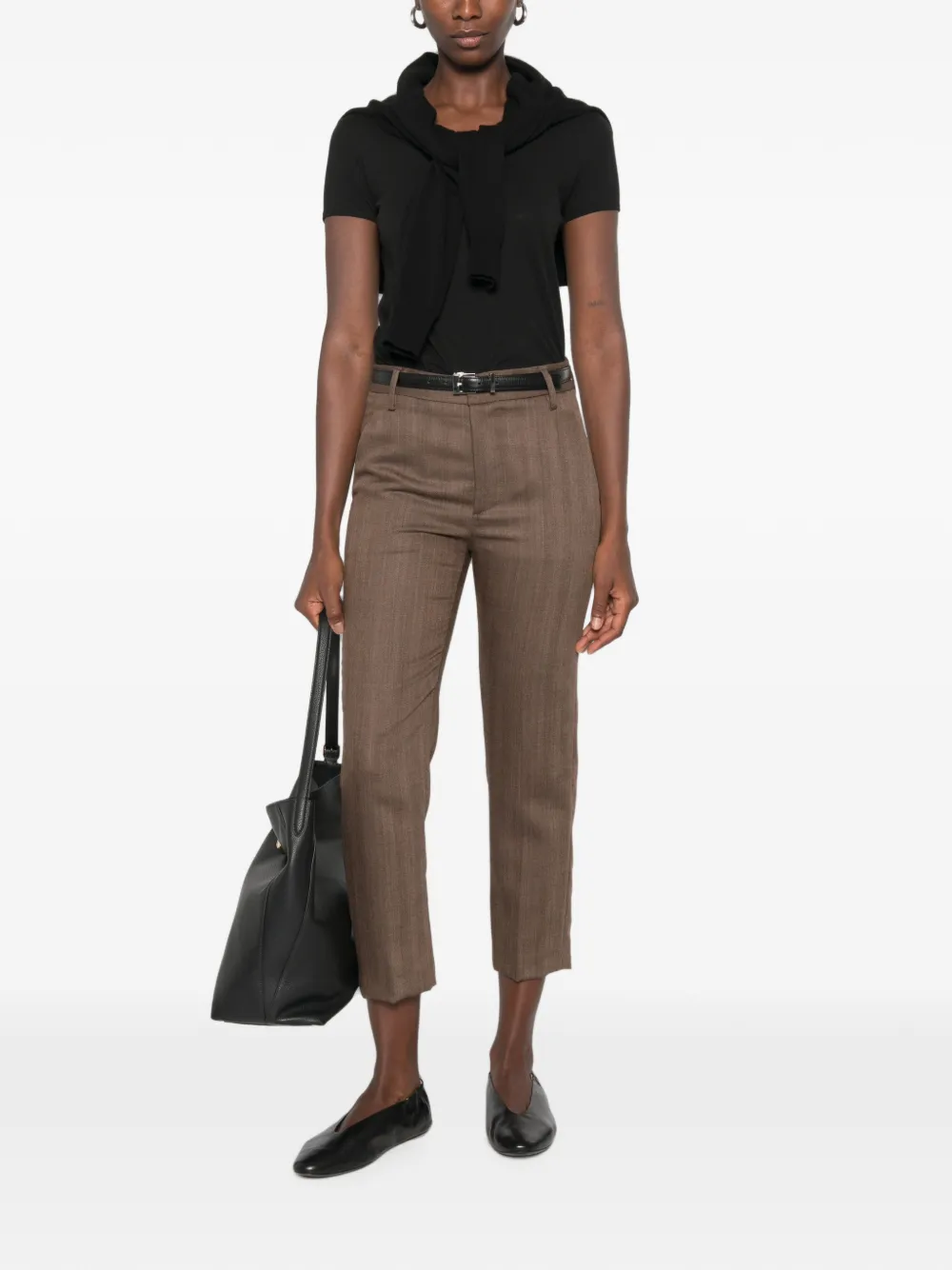 DONDUP Nima cropped wollen broek met visgraatpatroon Bruin