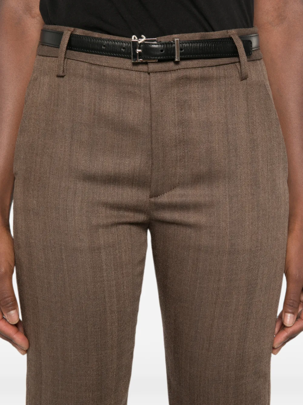 DONDUP Nima cropped wollen broek met visgraatpatroon Bruin