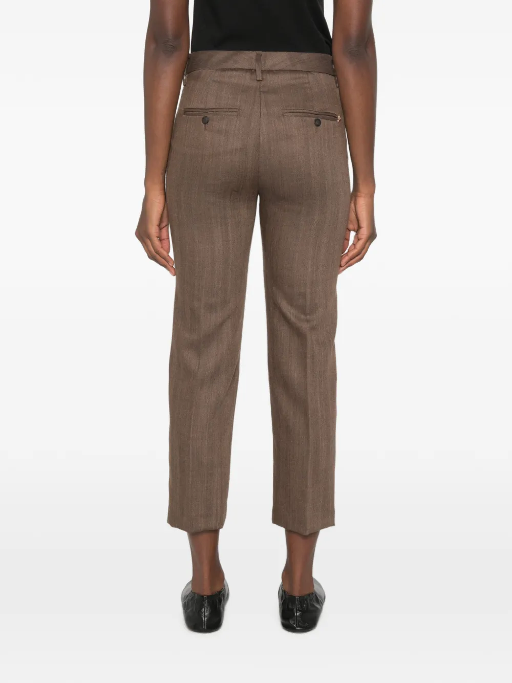 DONDUP Nima cropped wollen broek met visgraatpatroon Bruin