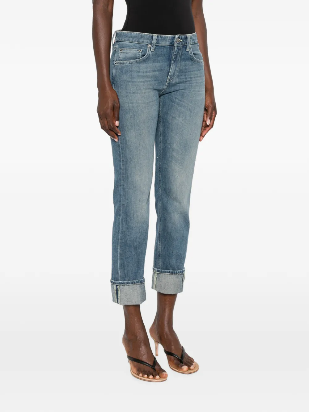 DONDUP Coco jeans met logopatch en omgeslagen pijpen Blauw