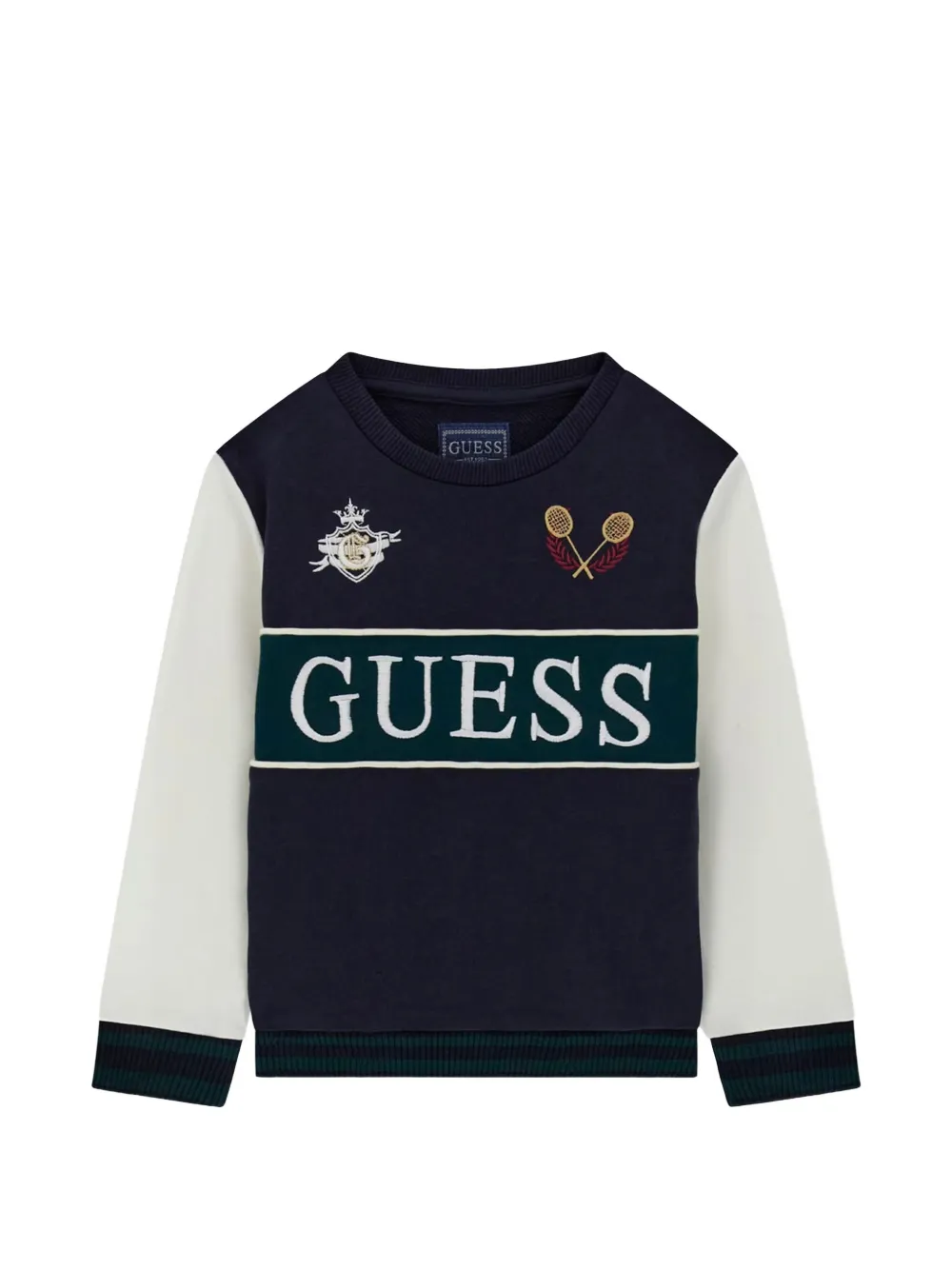guess kids logo-embroidered colour-block sweater - Blu