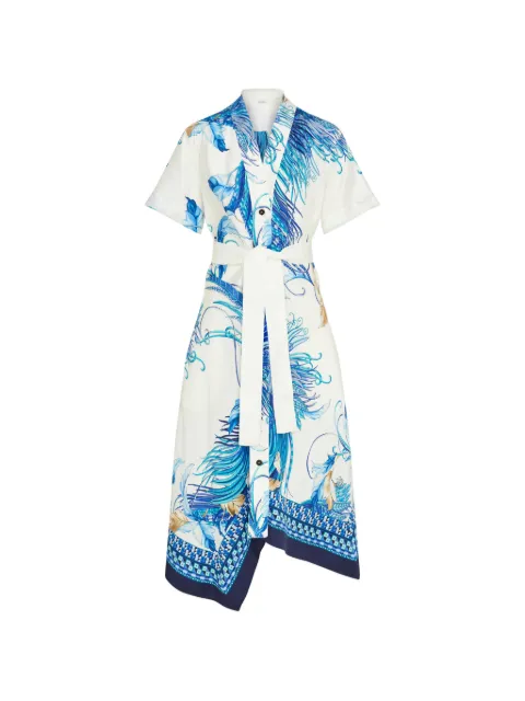 Ferragamo Vestido midi assimétrico com plumas