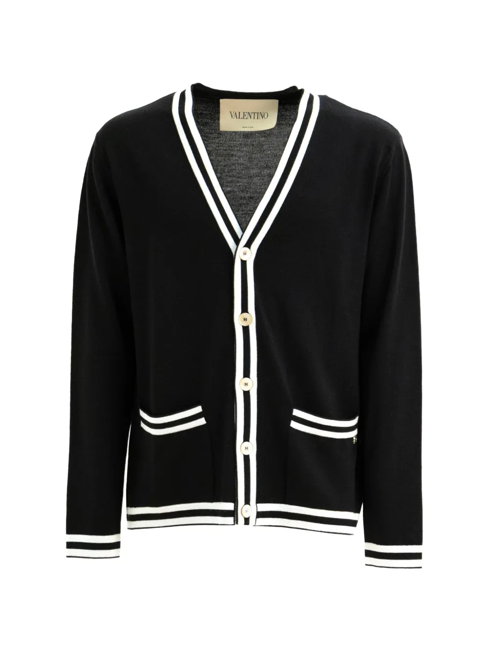 Valentino Garavani striped-trim V-neck cardigan - Black