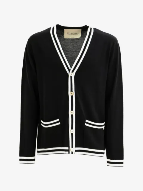 Valentino Garavani striped-trim V-neck cardigan