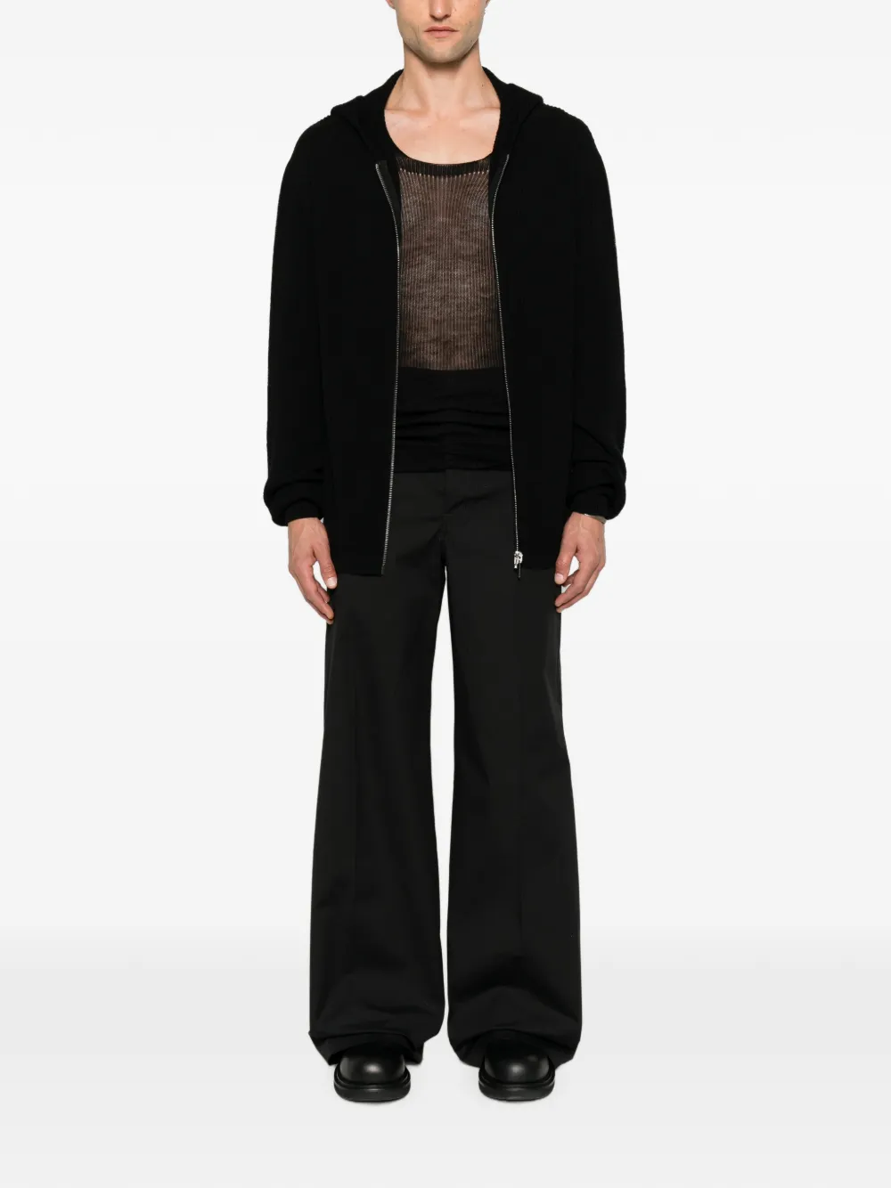 Rick Owens Ribgebreide hoodie Zwart