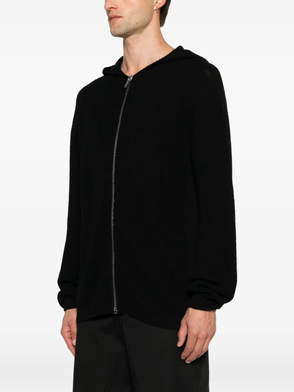 Rick Owens Ribgebreide hoodie Zwart