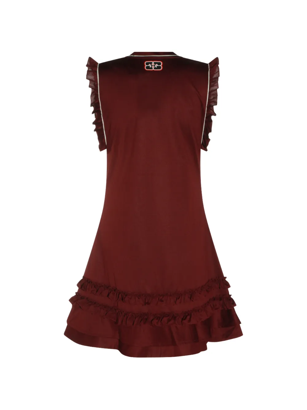 GANNI mini-jurk met logoprint en ruches Rood