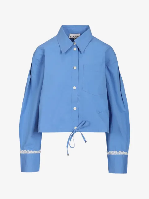 GANNI camisa corta con ribete de encaje