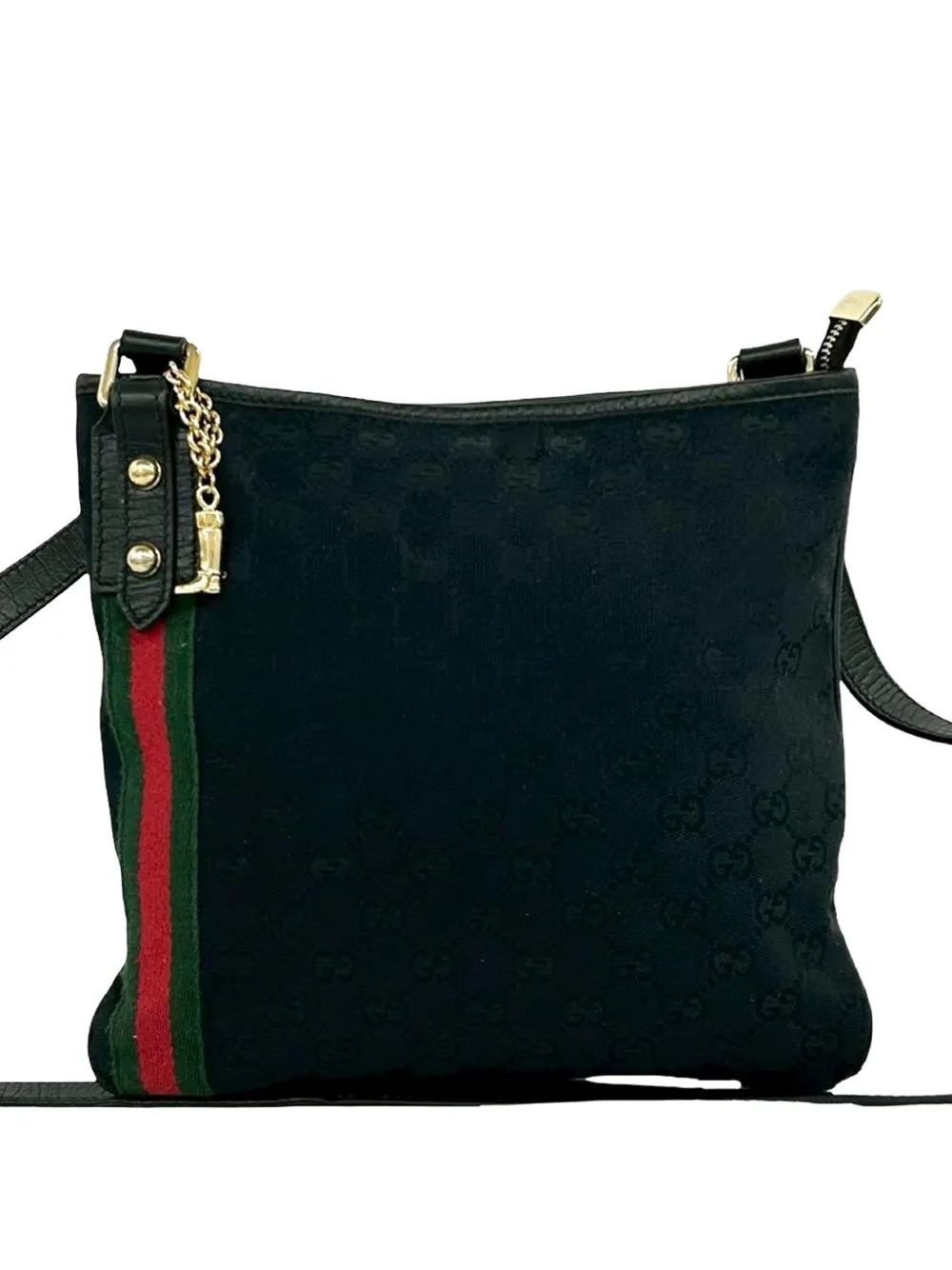 Gucci Pre-Owned Borsa a tracolla in tela GG con decorazione Web 2000-2015 - Nero