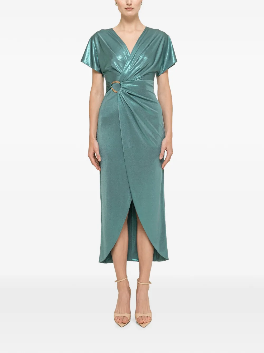 NISSA metallic-detail midi dress - Verde