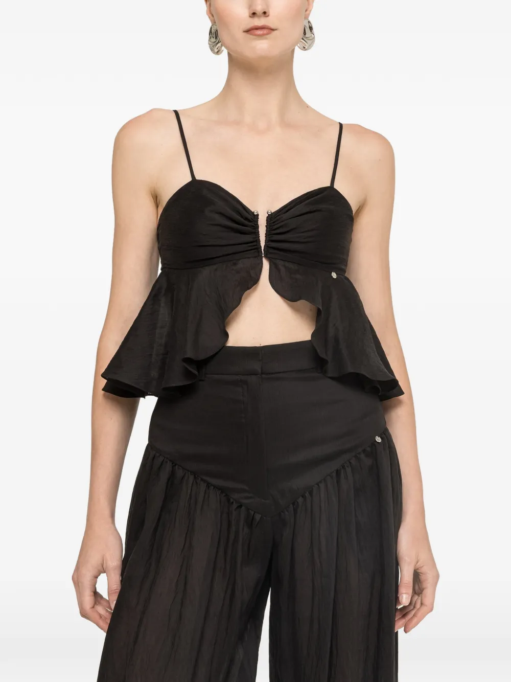 NISSA ruffled lyocell crop top - Nero