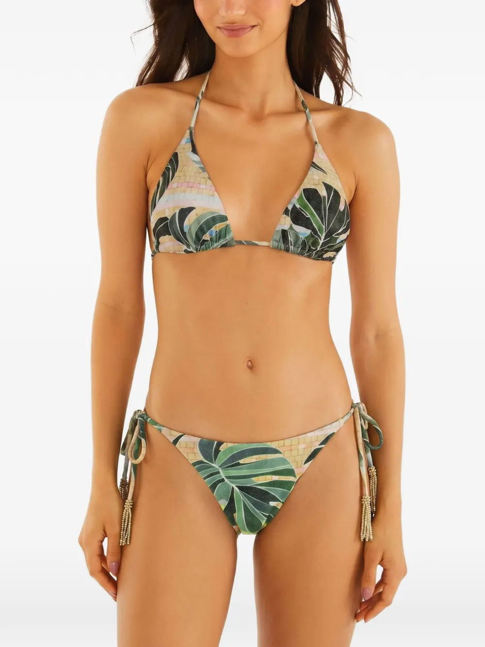 FARM Rio Triangel bikinitop met bladerprint Groen