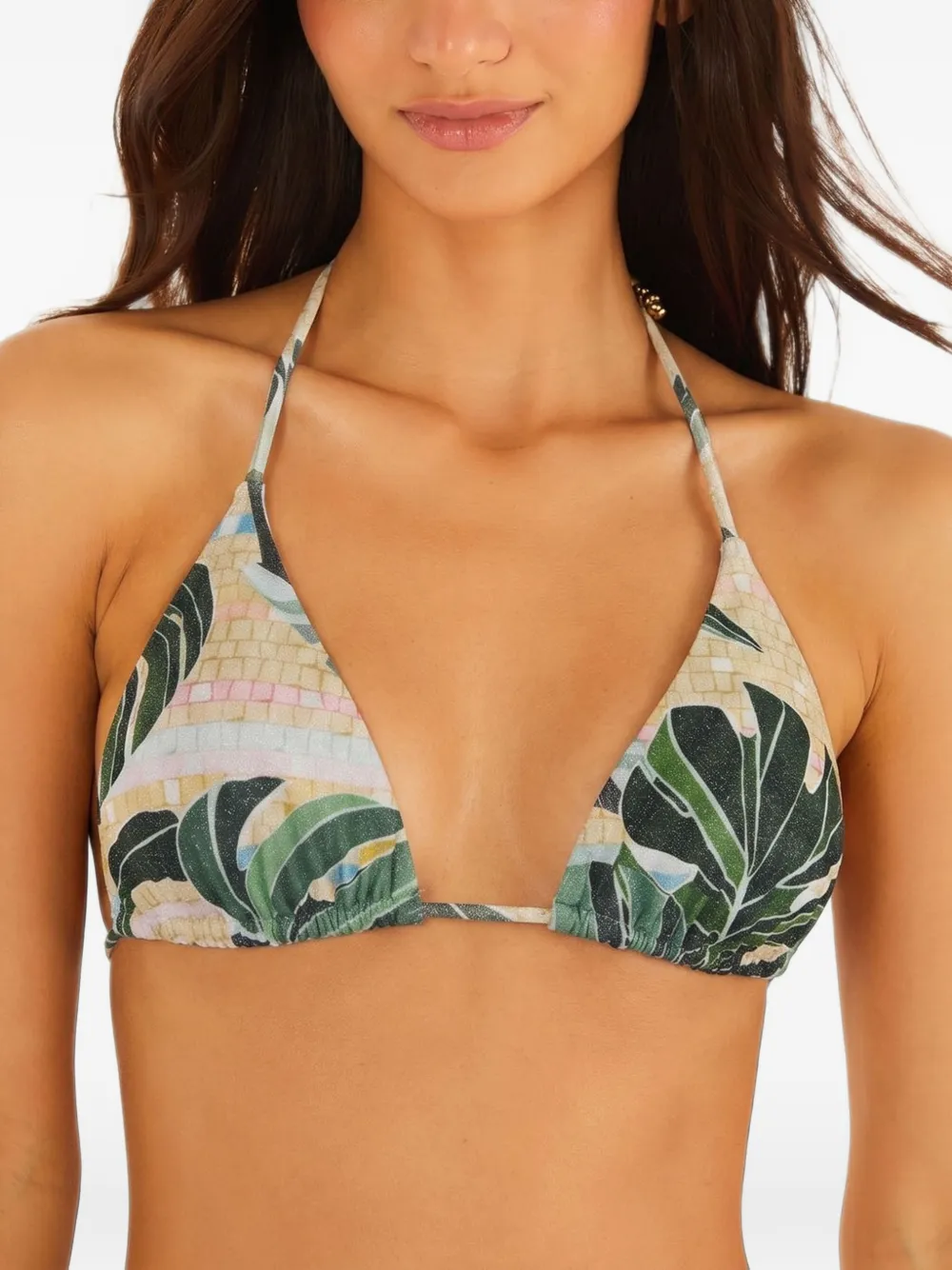 FARM Rio leaf-print triangle bikini top - Verde