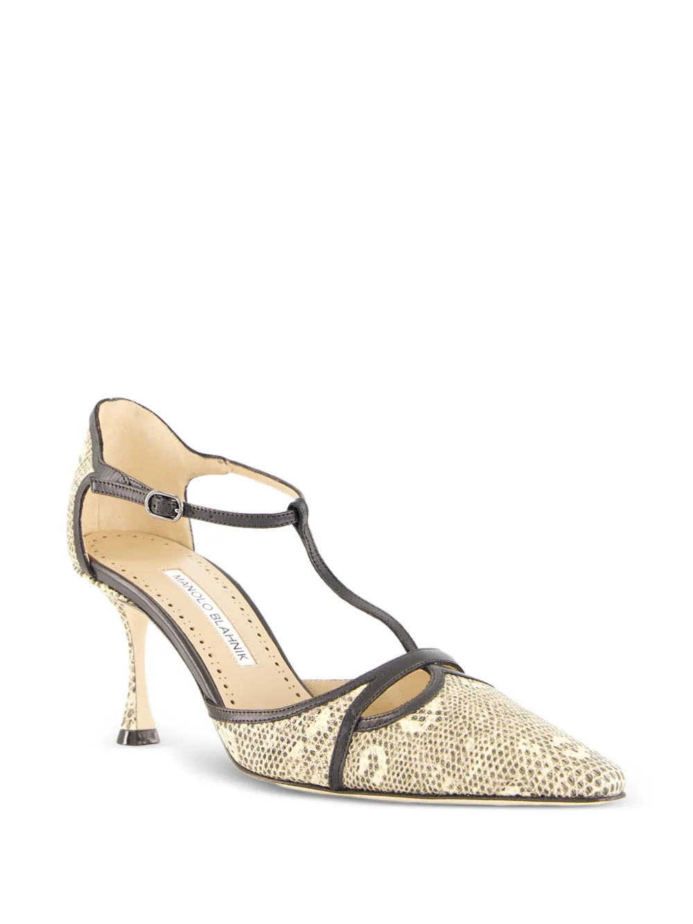 Manolo Blahnik Gish snakeskin-effect leather T-bar pumps Beige