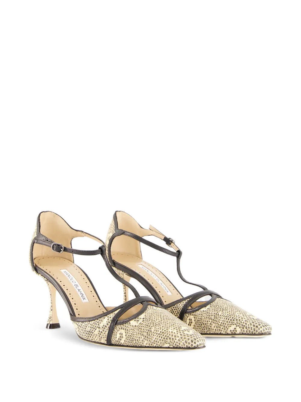 Manolo Blahnik Gish snakeskin-effect leather T-bar pumps Beige