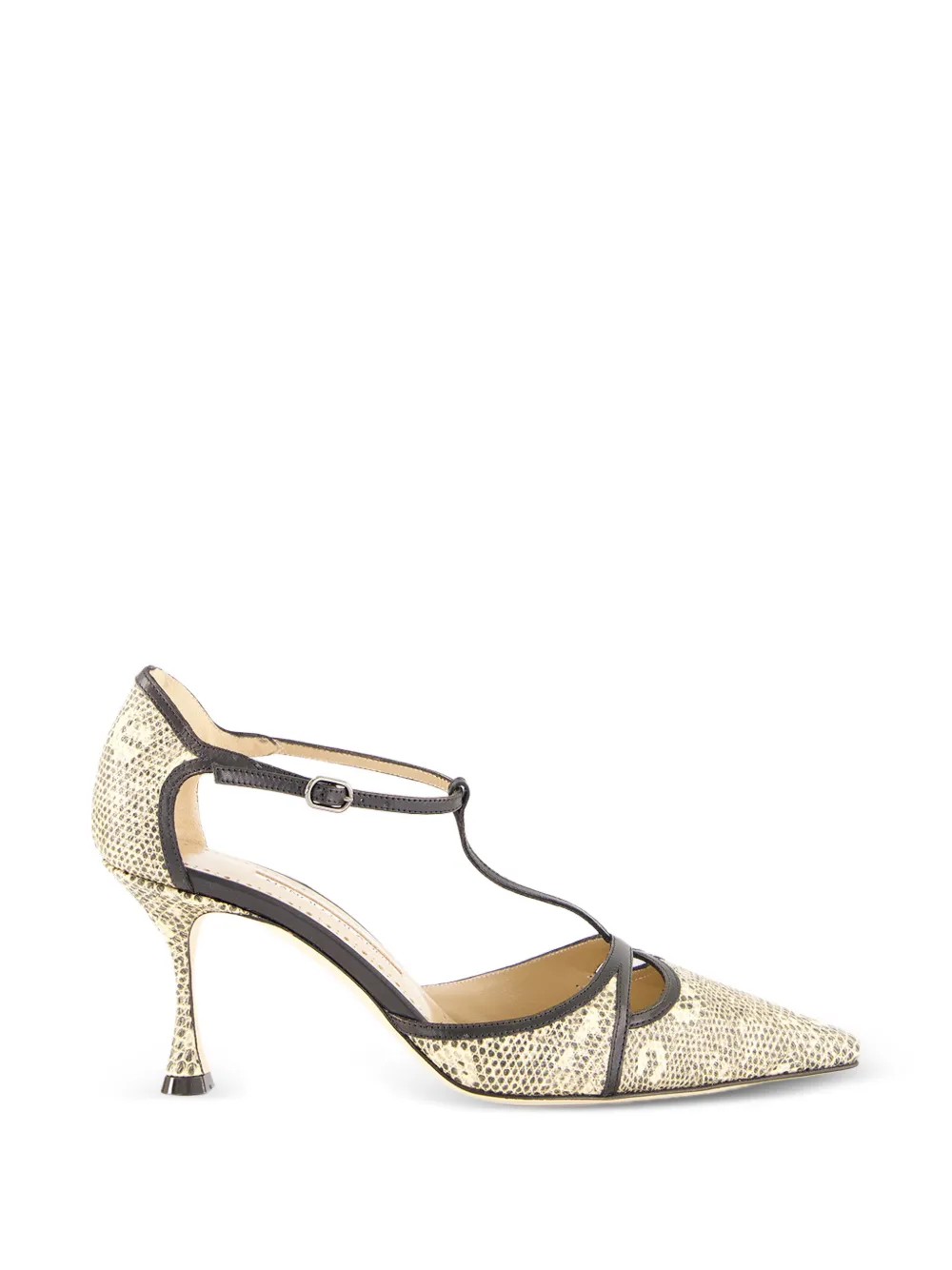 Manolo Blahnik Gish snakeskin-effect leather T-bar pumps Beige