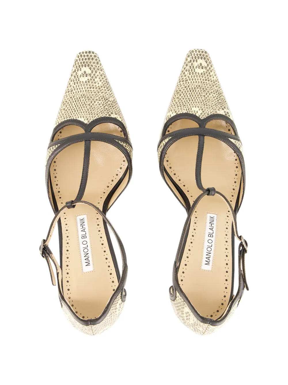 Manolo Blahnik Gish snakeskin-effect leather T-bar pumps Beige