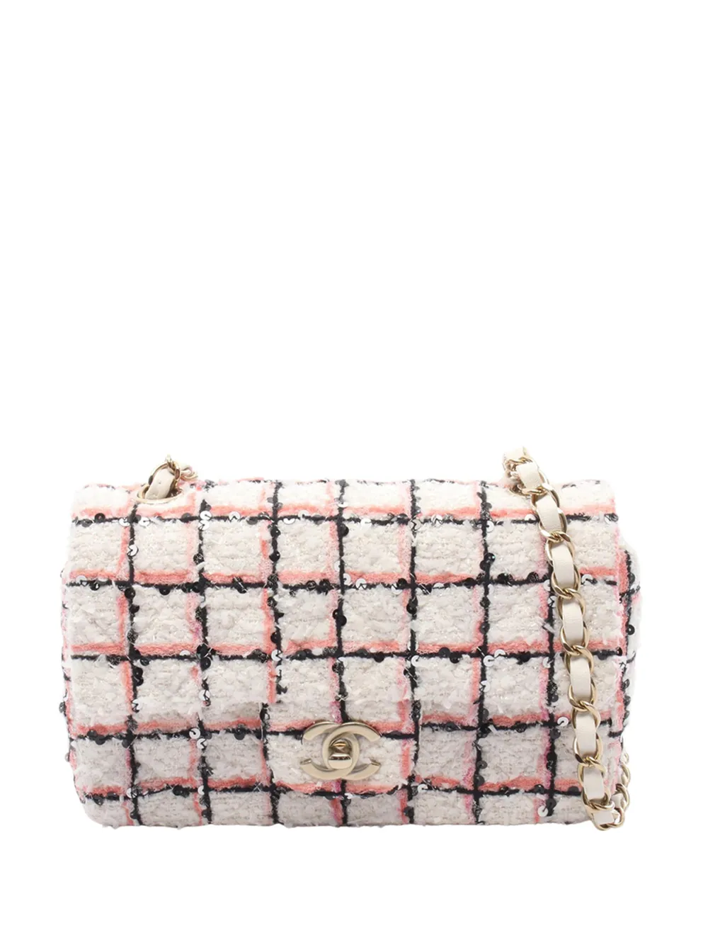 CHANEL Pre-Owned Borsa a tracolla Classic mini rettangolare in tweed con battente 2021-2025 - Bianco