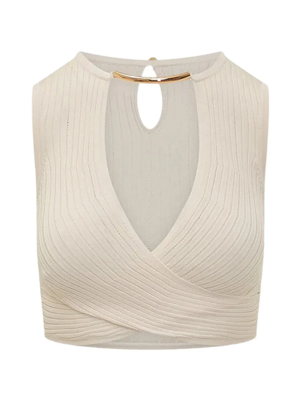 Elisabetta Franchi ribbed-knit crossover blouse - Toni neutri