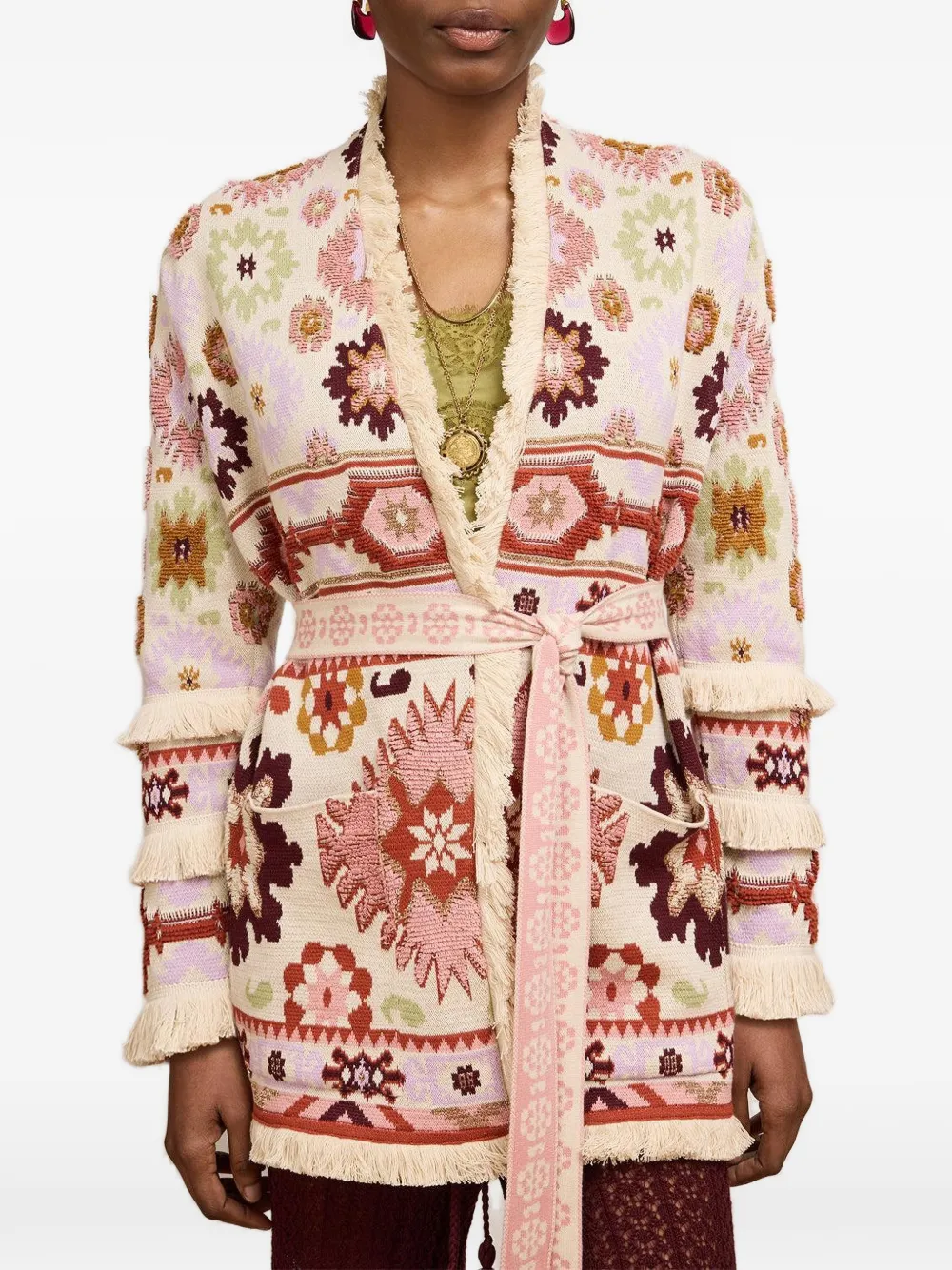 Hayley Menzies Soraya Jacquard-Cardigan mit Fransen - Nude